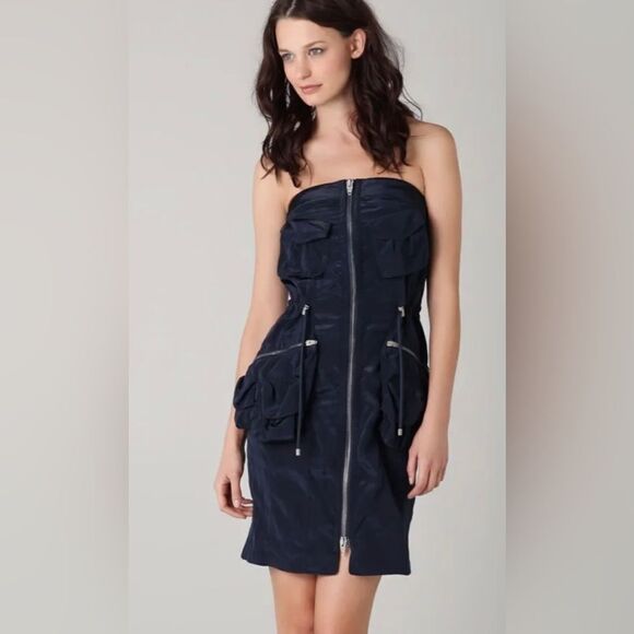Alexander Wang Strapless Peplum Navy Cargo Dress Size 6 - Picture 1 of 10